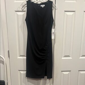 NWT-Calvin Klein Black Ruched Midi Dress